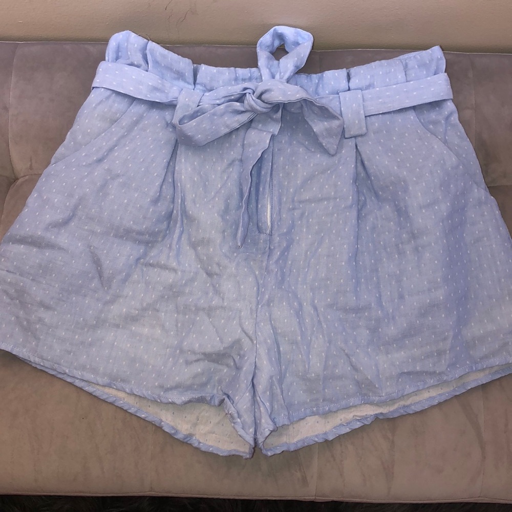 Light blue polka dot, high waisted, flowy shorts!